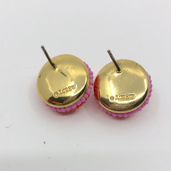 J Crew Beaded earrings PINK RED ORANGE round earrings on post - Picture 2 of 4